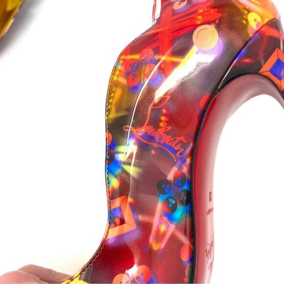 CHRISTIAN LOUBOUTIN HOT CHICK MULTICOLOR PATENT LEATHER HEELS SIZE 38 - Picture 6 of 9